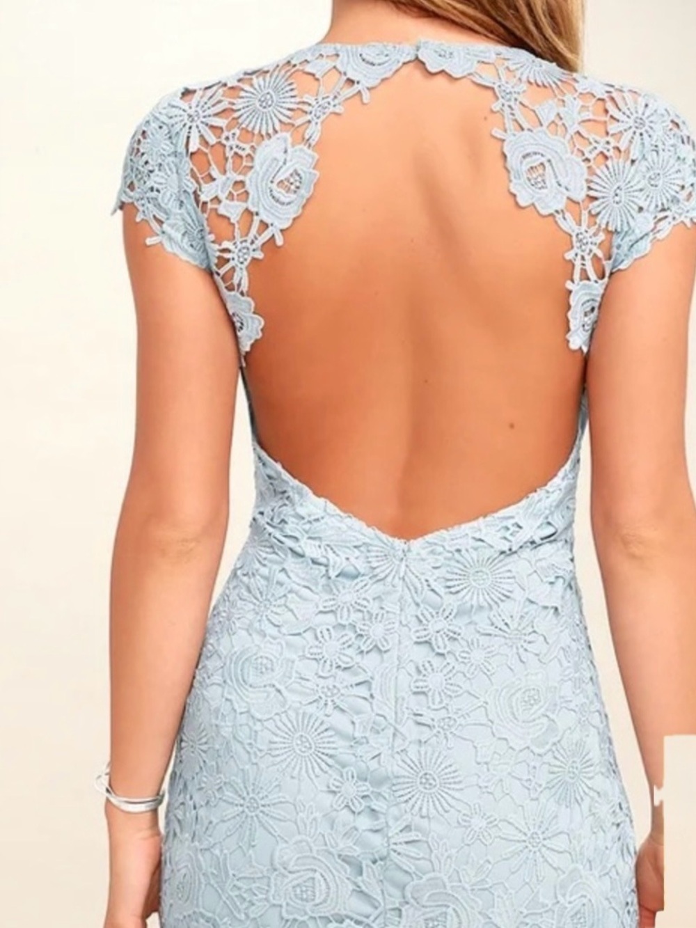 Lulu's Powder Blue Romance Language Lace Backless Mini Dress - Medium *NWOT